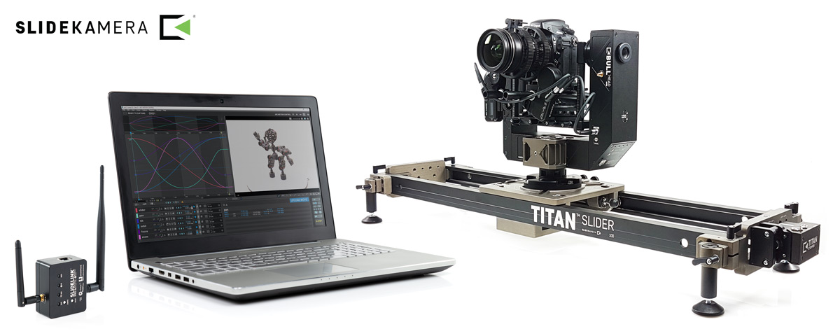 Slidekamera motion control slider, pan tilt head with focus via Dragonframe software